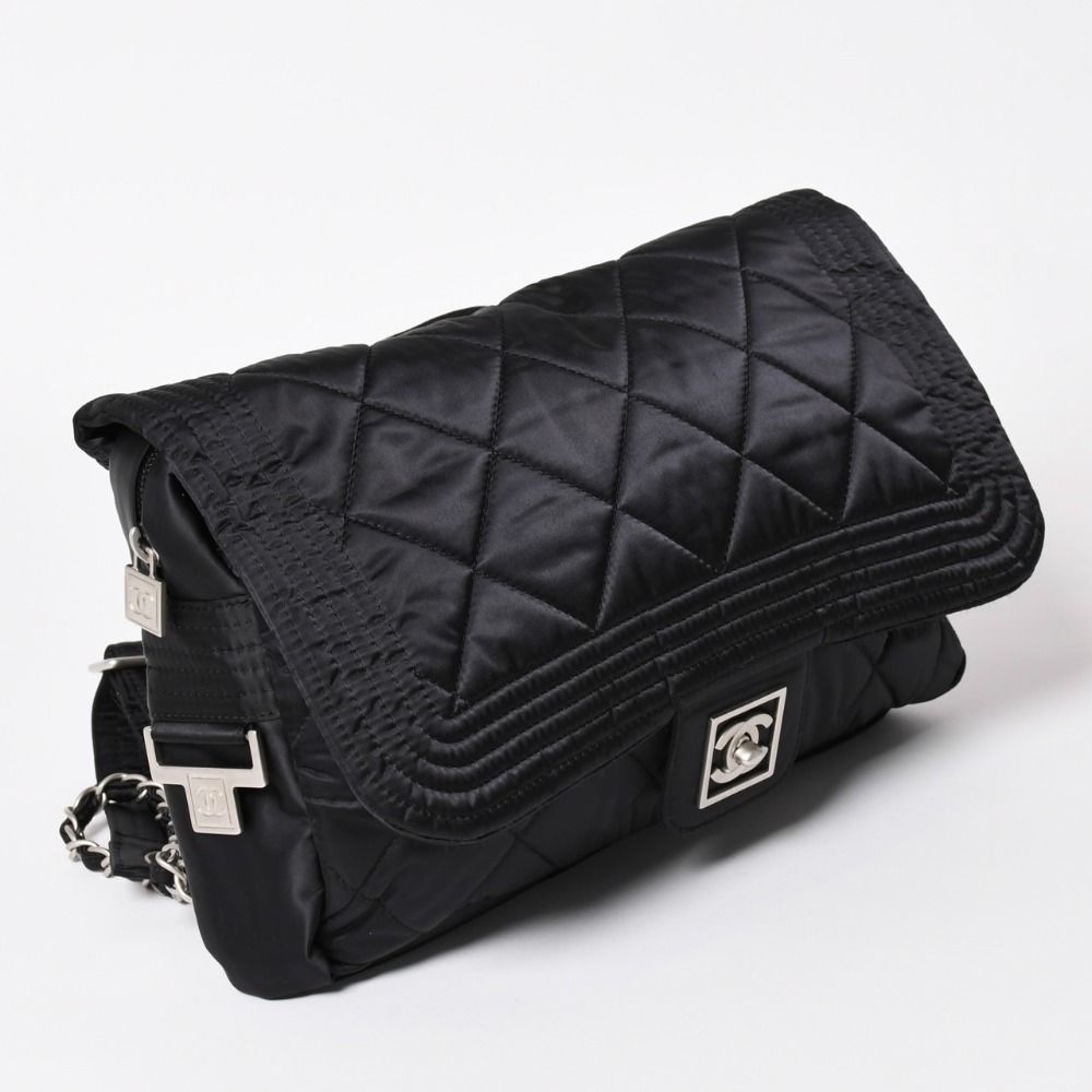 Chanel Sports Line CC Logo Backpack Chain Nylon Black Silver — view 3