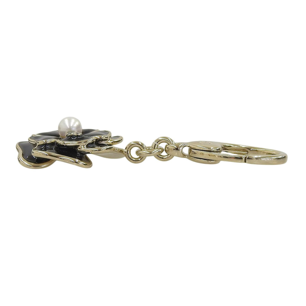 Chanel CC Logo Faux Pearl Camellia Key Holder Black Gold — view 4
