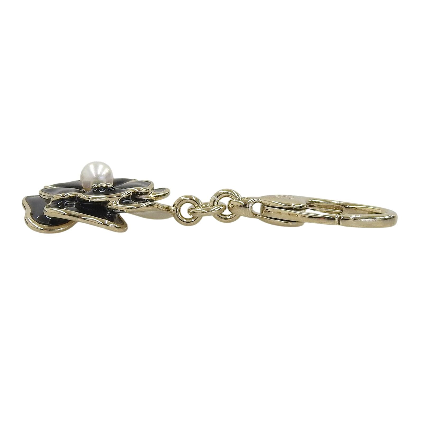 Chanel CC Logo Faux Pearl Camellia Key Holder Black Gold — view 4