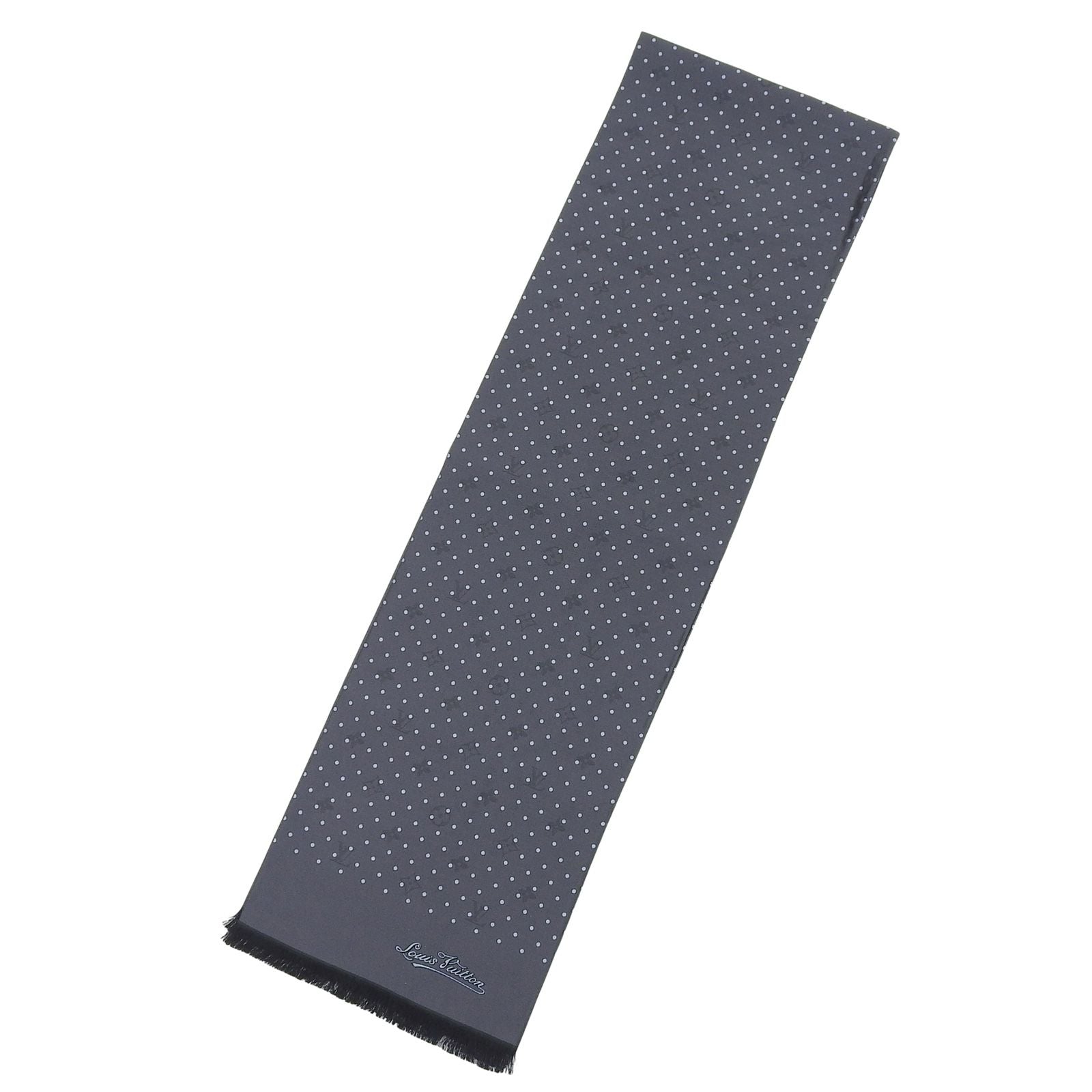 Louis Vuitton Silk 100% Shadow Monogram Dot Pattern with Fringe Shawl Black