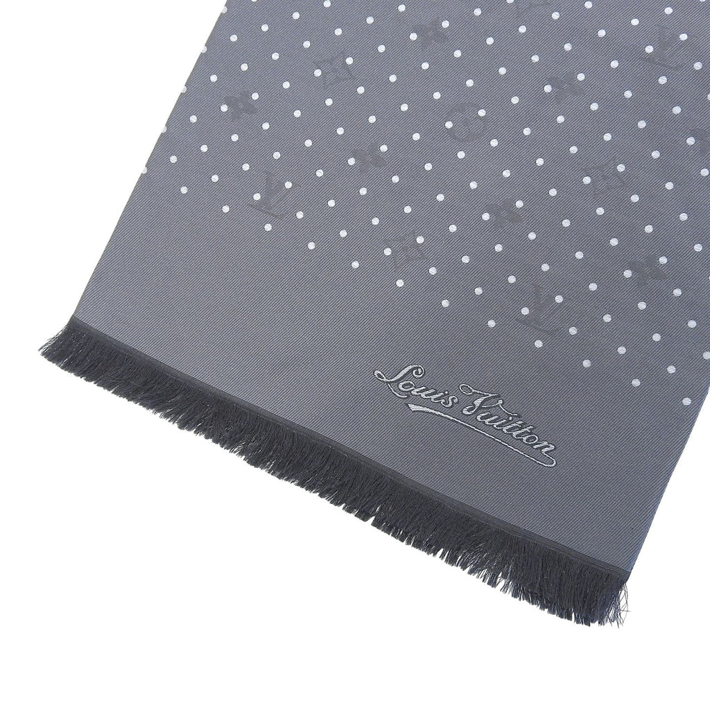 Louis Vuitton Silk 100% Shadow Monogram Dot Pattern with Fringe Shawl Black — view 4