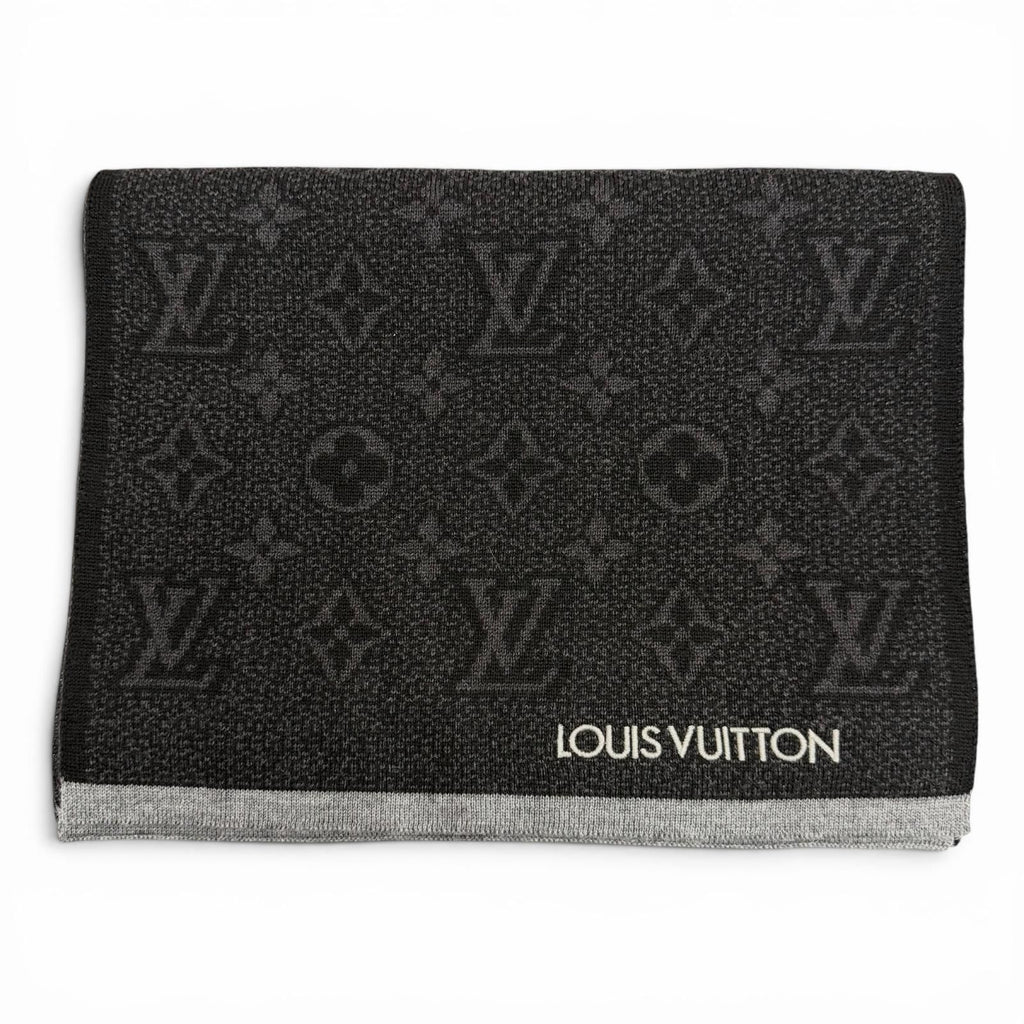 Louis Vuitton Echarpe My Monogram Eclipse Wool Logo Embroidery Scarf Black Gray