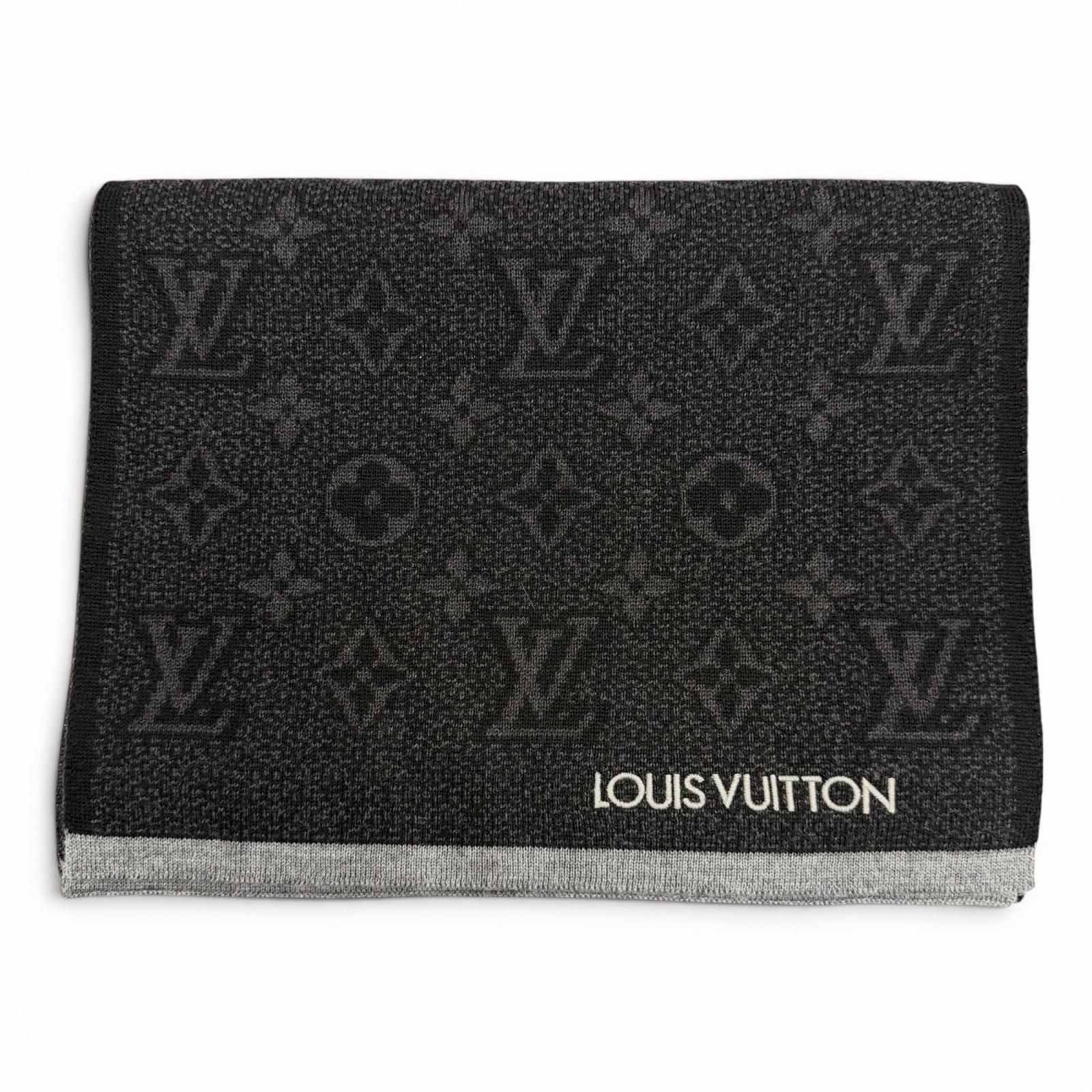 Louis Vuitton Echarpe My Monogram Eclipse Wool Logo Embroidery Scarf Black Gray