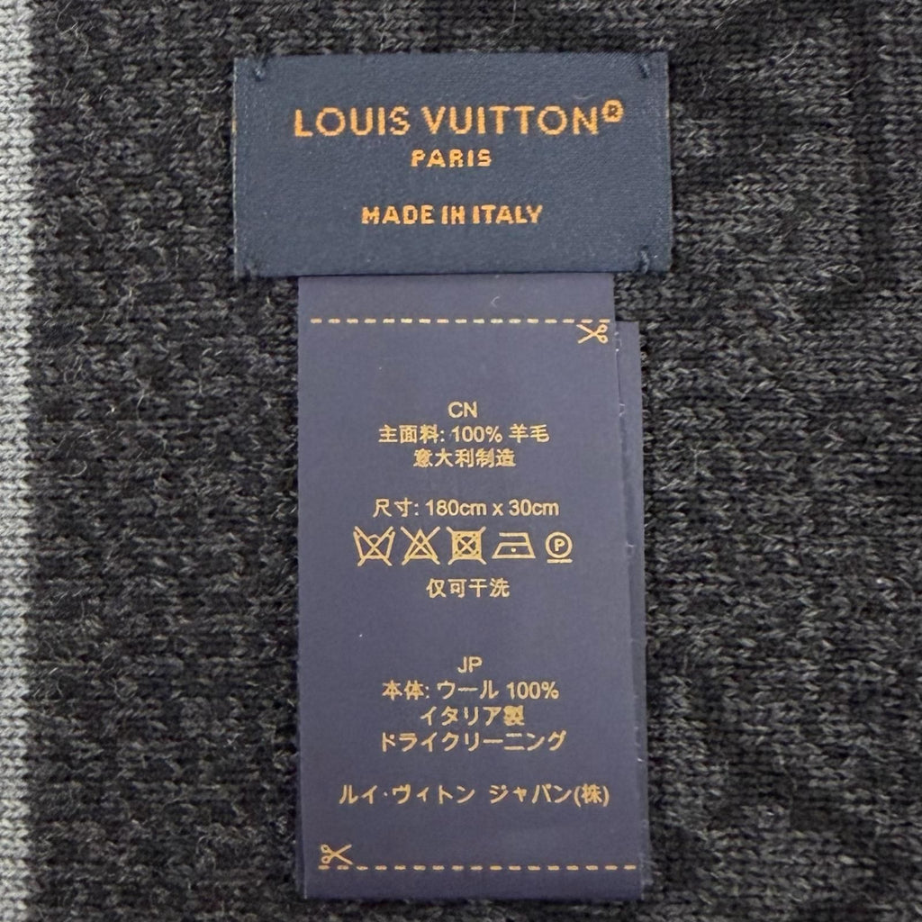 Louis Vuitton Echarpe My Monogram Eclipse Wool Logo Embroidery Scarf Black Gray — view 8