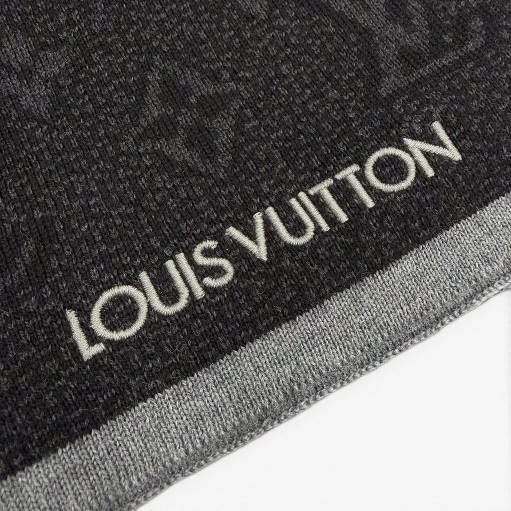 Louis Vuitton Echarpe My Monogram Eclipse Wool Logo Embroidery Scarf Black Gray — view 6