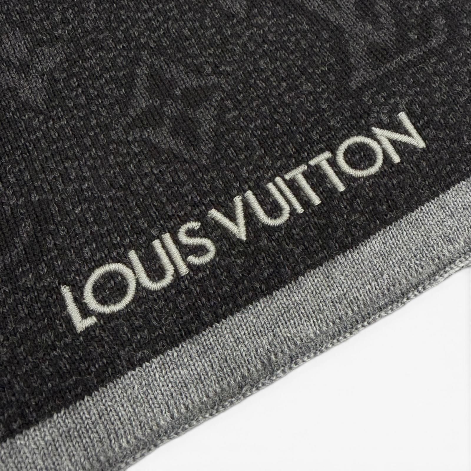 Louis Vuitton Echarpe My Monogram Eclipse Wool Logo Embroidery Scarf Black Gray — view 6