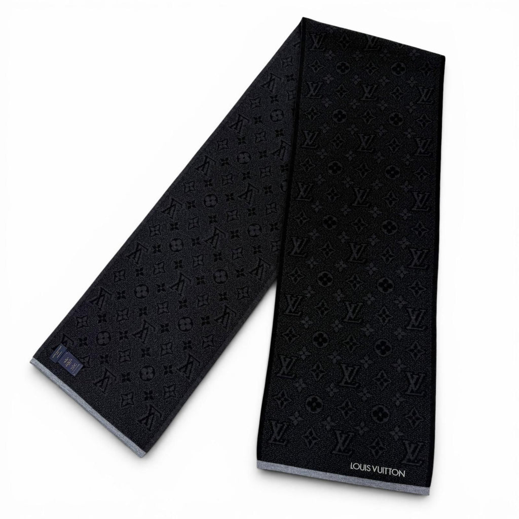 Louis Vuitton Echarpe My Monogram Eclipse Wool Logo Embroidery Scarf Black Gray — view 4