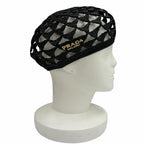 Prada Logo Crochet Beret Hat Black — view 3
