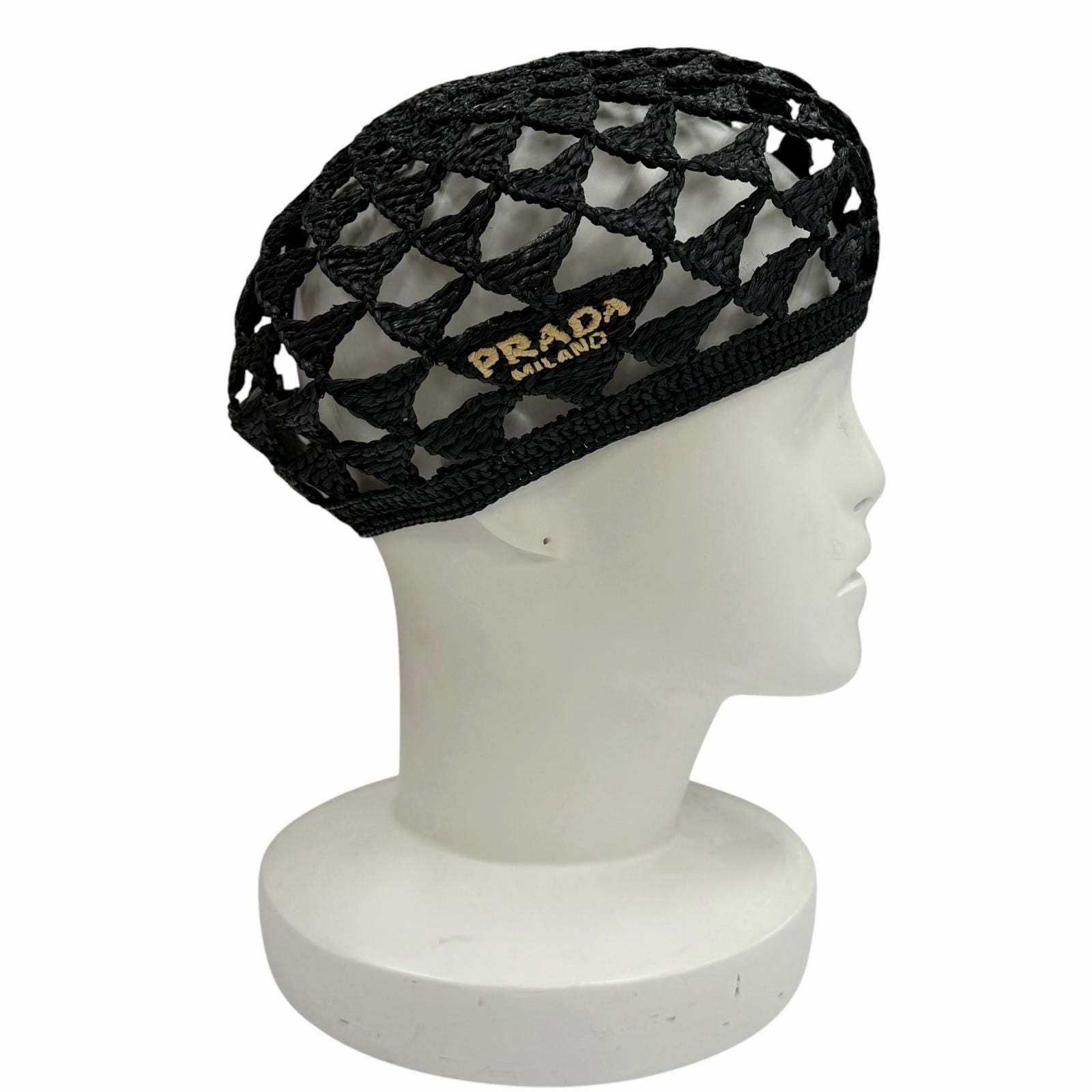 Prada Logo Crochet Beret Hat Black — view 3