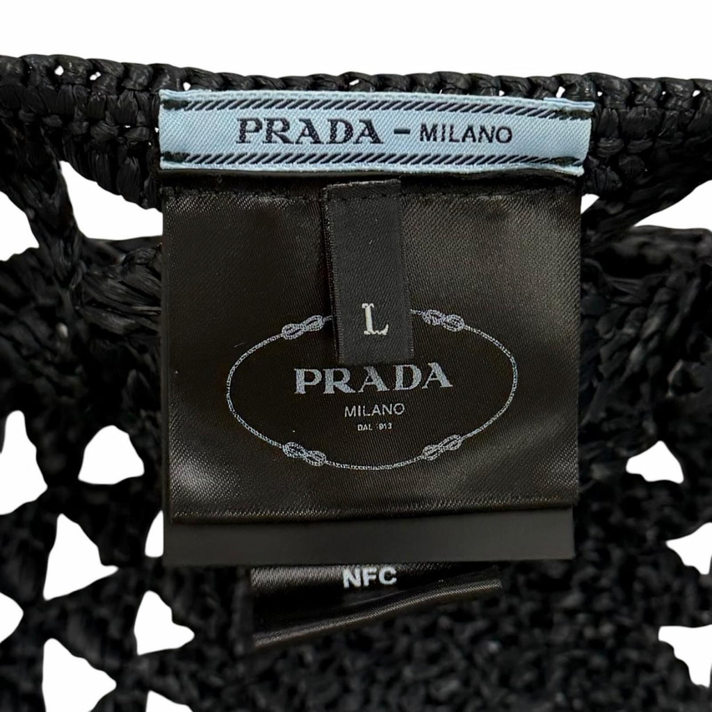 Prada Logo Crochet Beret Hat Black — view 7