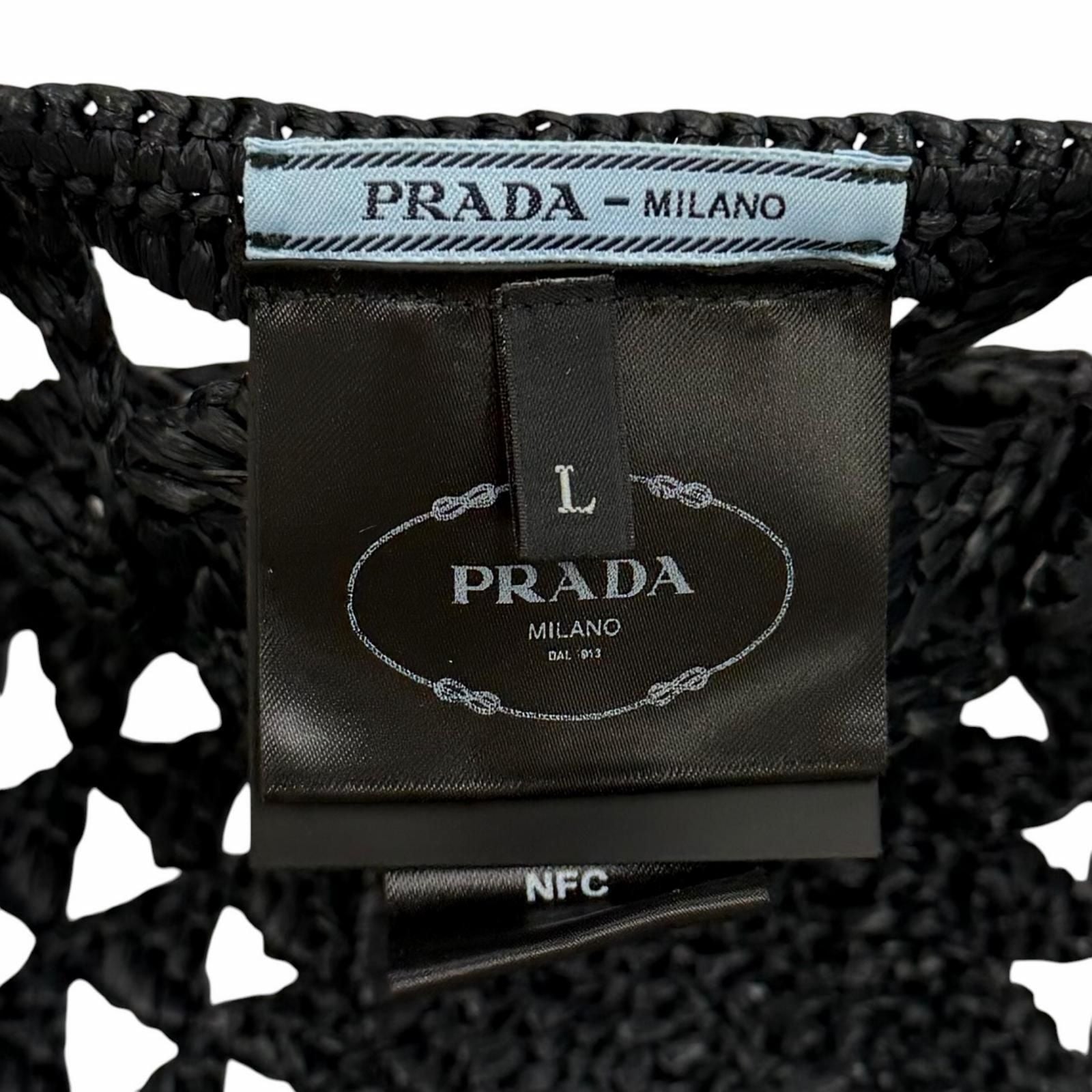 Prada Logo Crochet Beret Hat Black — view 7