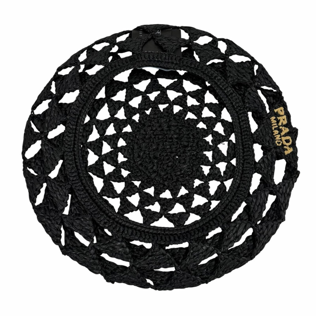 Prada Logo Crochet Beret Hat Black — view 5