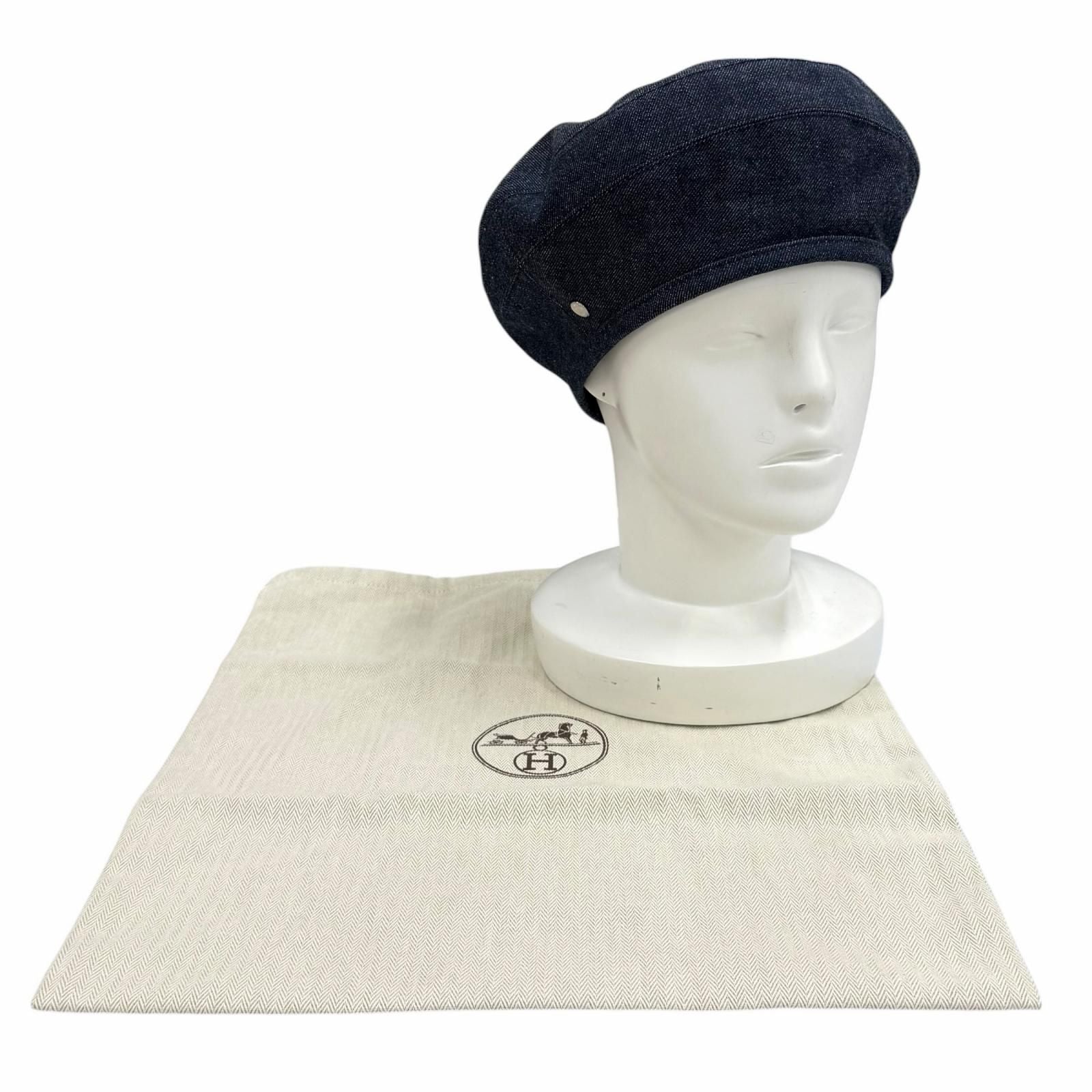 Hermes Cotton 100% Series with Saint Honore Cliquetis Denim Beret Indigo 56 — view 2