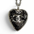 Chanel CC Logo Heart Lace Pendant Silver Black