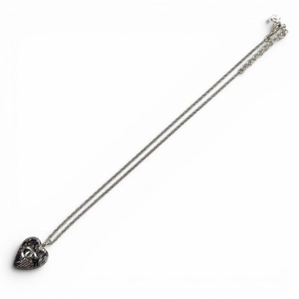 Chanel CC Logo Heart Lace Pendant Silver Black — view 4