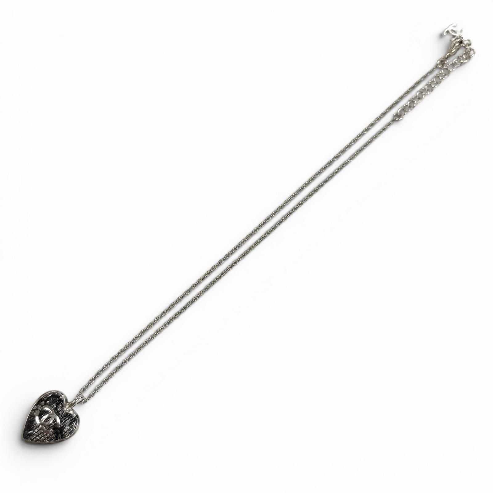 Chanel CC Logo Heart Lace Pendant Silver Black — view 4