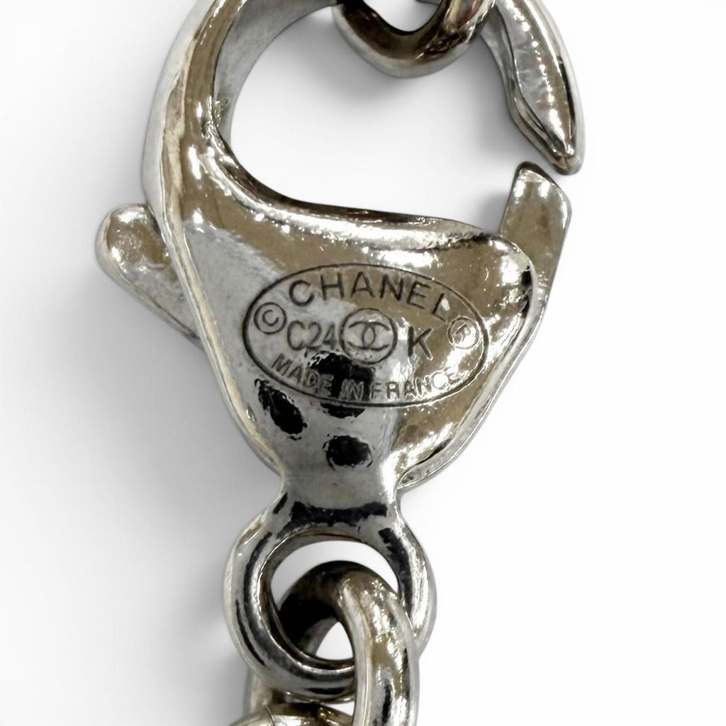 Chanel CC Logo Heart Lace Pendant Silver Black — view 7