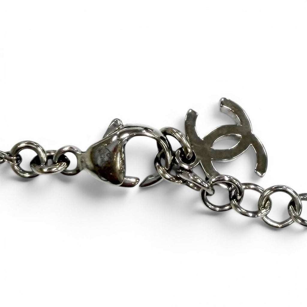 Chanel CC Logo Heart Lace Pendant Silver Black — view 6