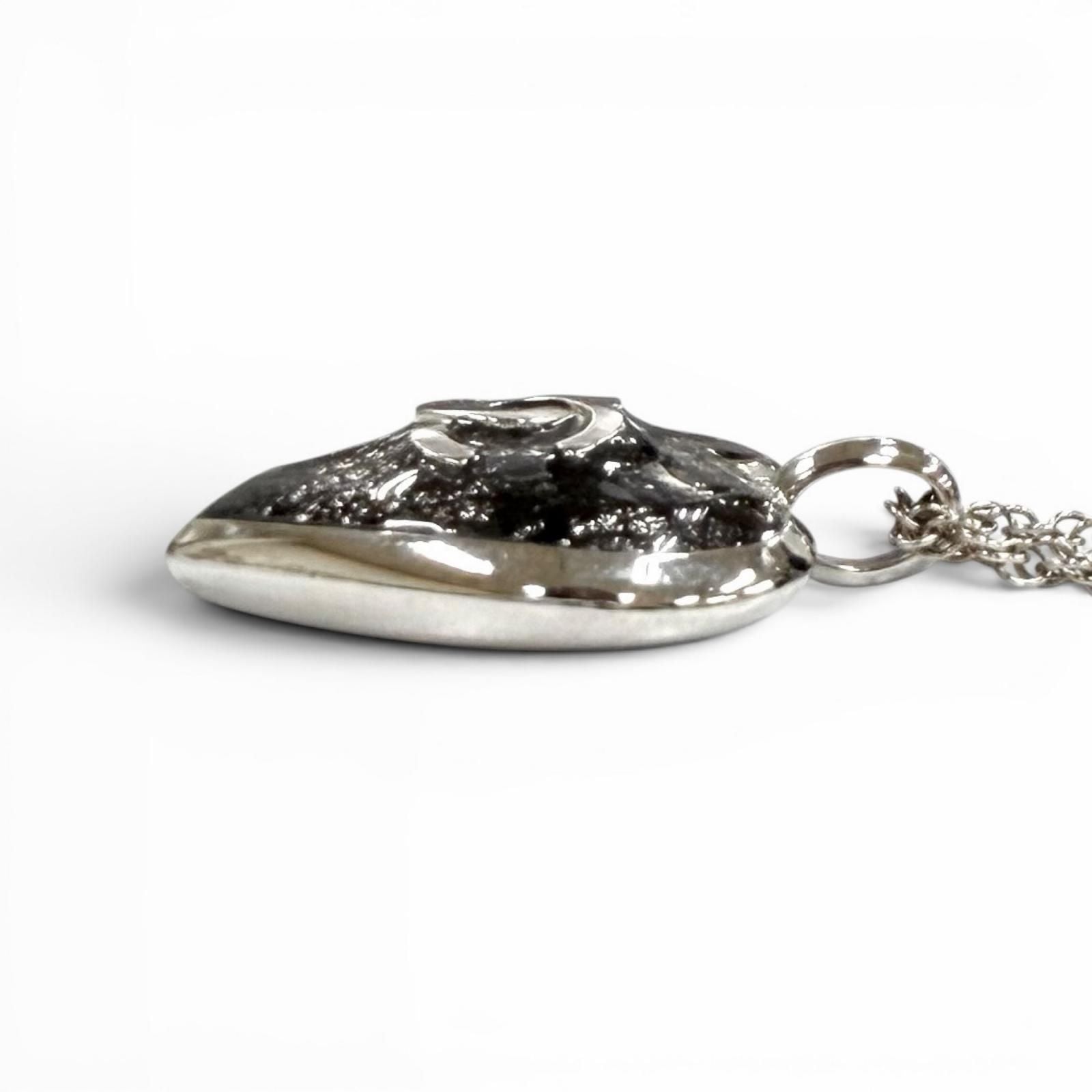 Chanel CC Logo Heart Lace Pendant Silver Black — view 5