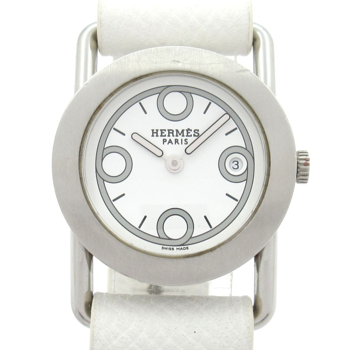 Hermes Watch Mini Barenia Round White