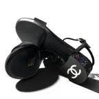 Chanel Kept Suede Sandals Rhinestone Logo 37.5 Black Leather — view 5