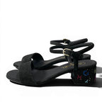 Chanel Kept Suede Sandals Rhinestone Logo 37.5 Black Leather — view 3