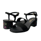 Chanel Kept Suede Sandals Rhinestone Logo 37.5 Black Leather