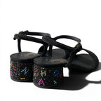 Chanel Kept Suede Sandals Rhinestone Logo 37.5 Black Leather — view 4