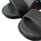 Chanel Kept Suede Sandals Rhinestone Logo 37.5 Black Leather — view 6