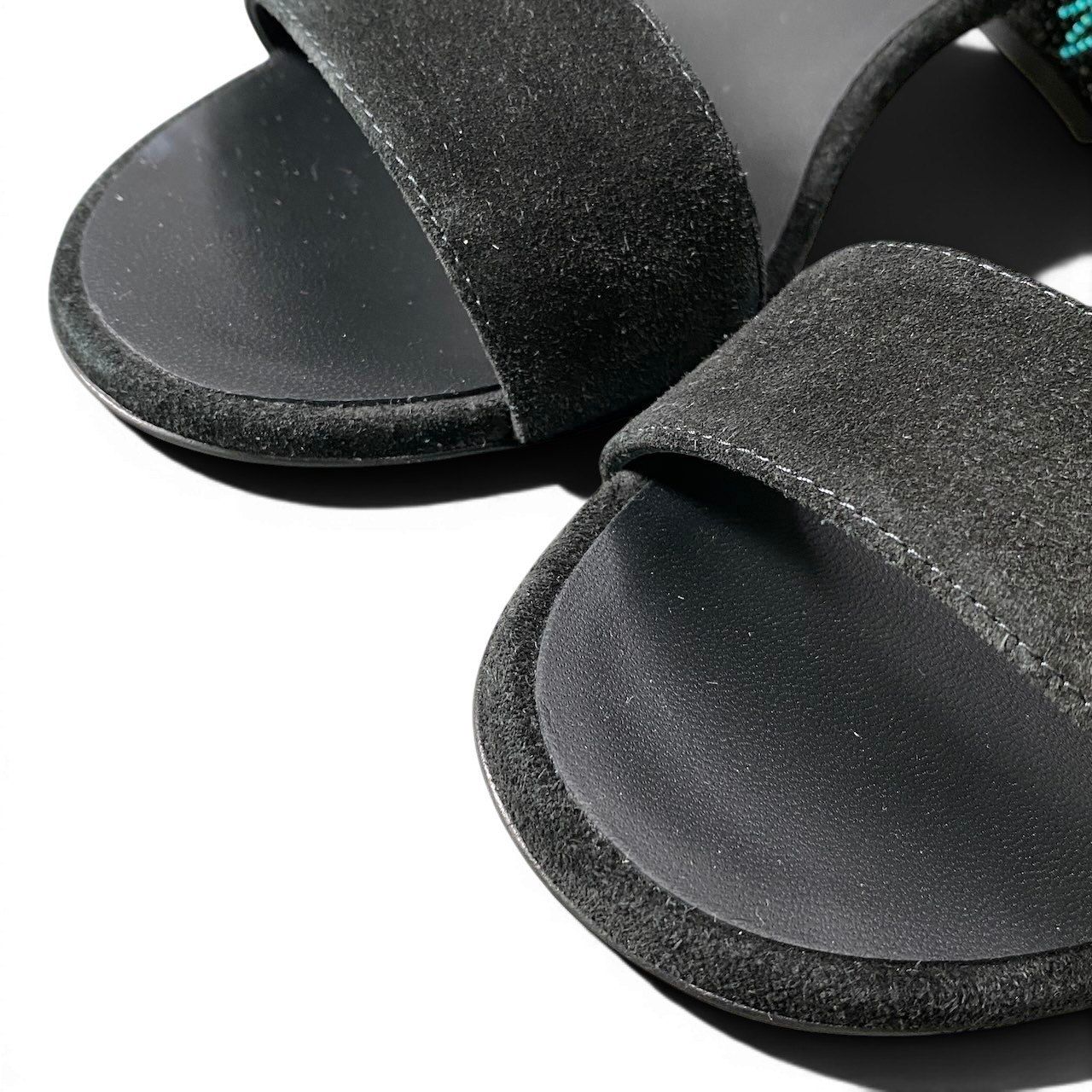Chanel Kept Suede Sandals Rhinestone Logo 37.5 Black Leather — view 6