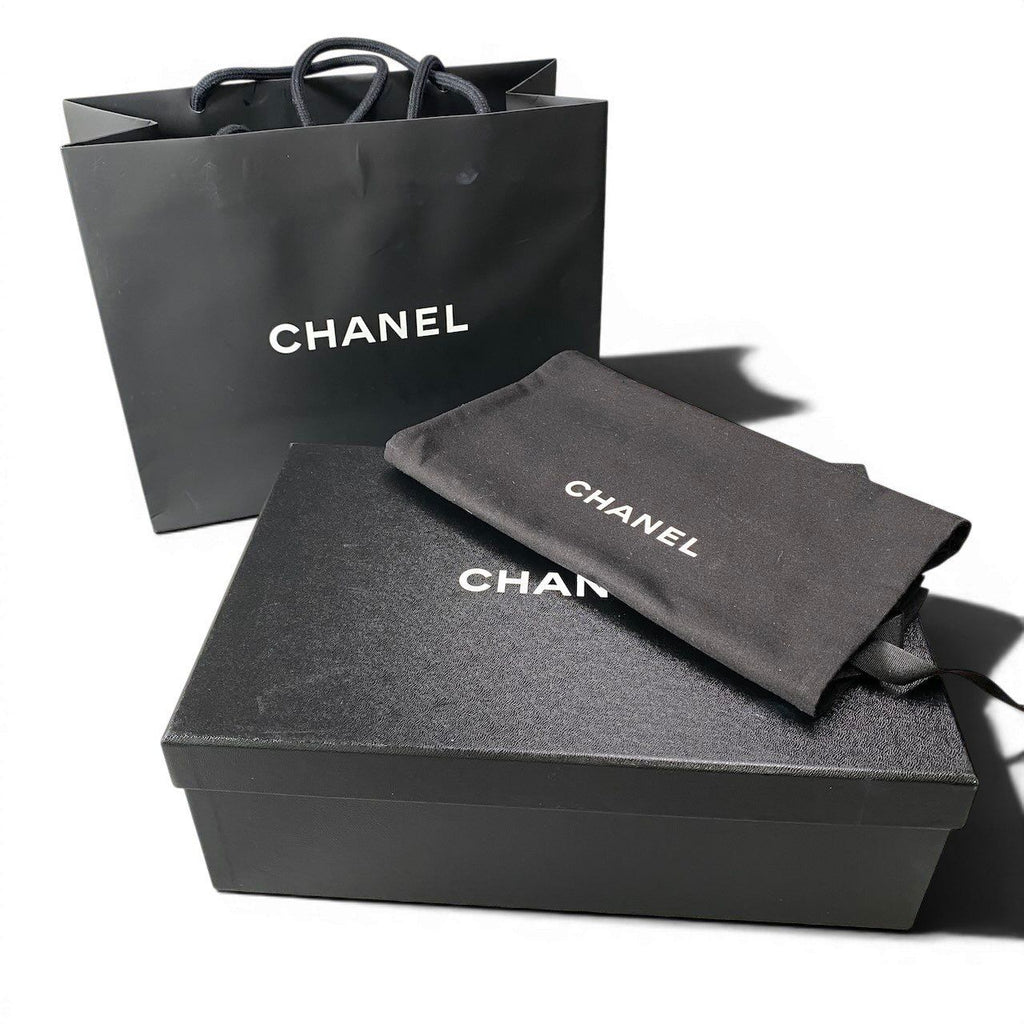Chanel Kept Suede Sandals Rhinestone Logo 37.5 Black Leather — view 8
