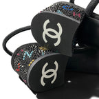 Chanel Kept Suede Sandals Rhinestone Logo 37.5 Black Leather — view 7