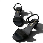 Chanel Kept Suede Sandals Rhinestone Logo 37.5 Black Leather — view 2