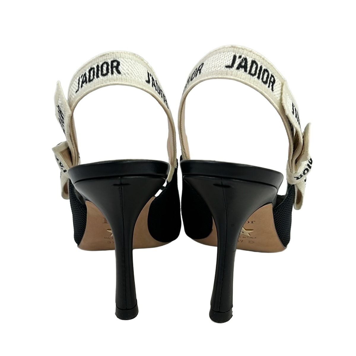 Dior Sandals 37 D Black Ivory Ribbon Open Toe J'adior Leather — view 3