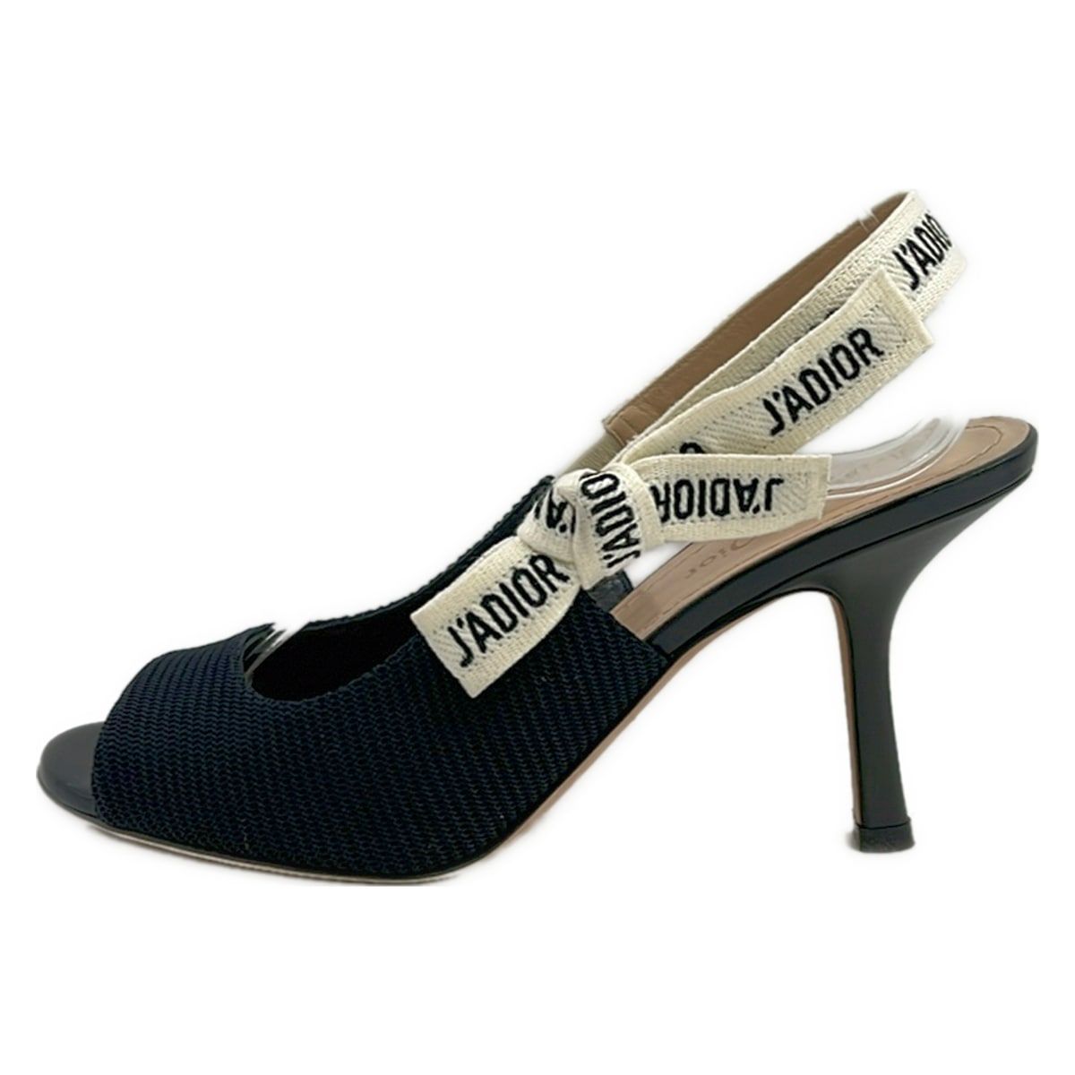 Dior Sandals 37 D Black Ivory Ribbon Open Toe J'adior Leather
