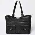 Gucci Abbey GG Nylon Canvas Pocket Tote Bag Black Silver