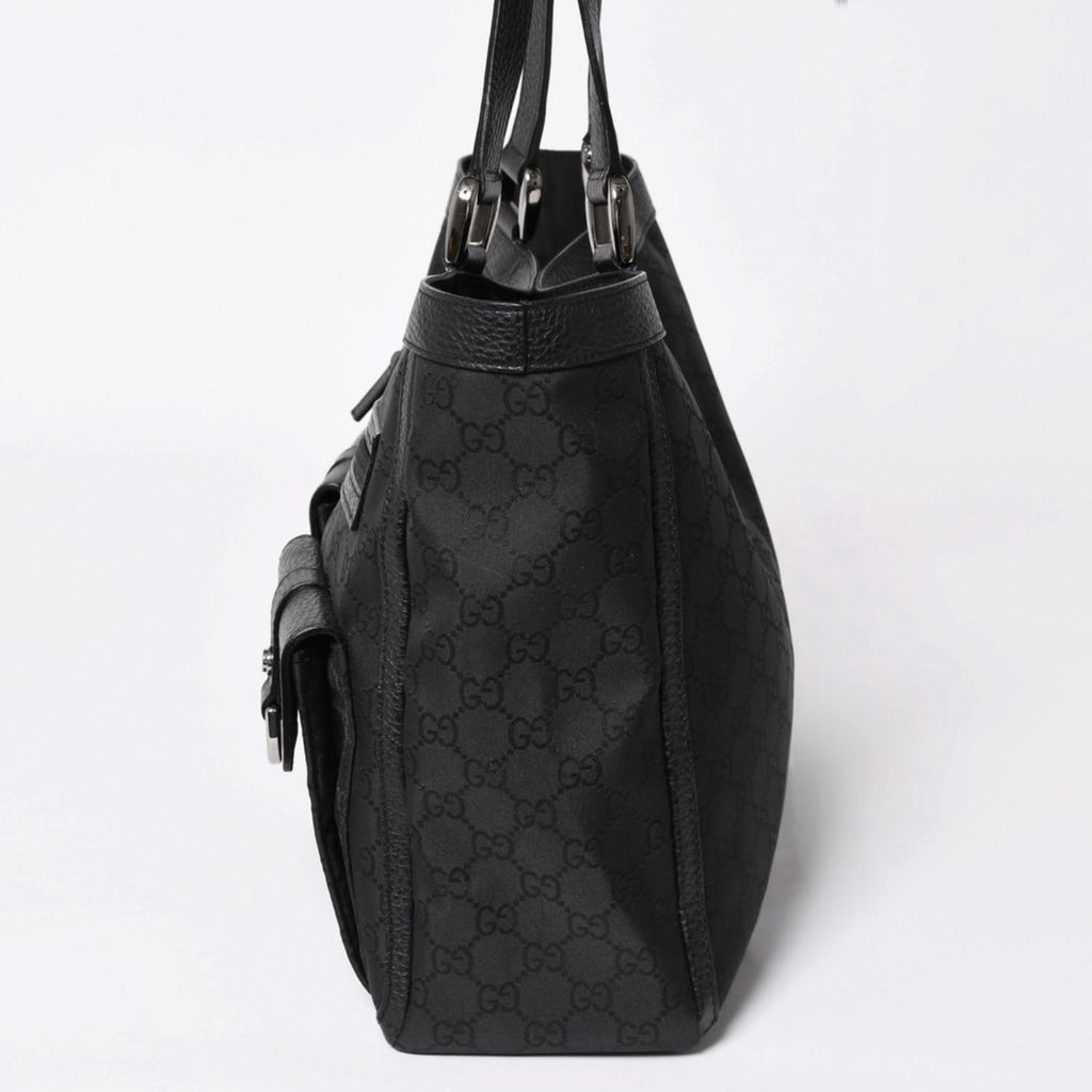 Gucci Abbey GG Nylon Canvas Pocket Tote Bag Black Silver — view 4
