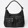 Gucci Hobo Handbag GG Canvas Leather Black Silver