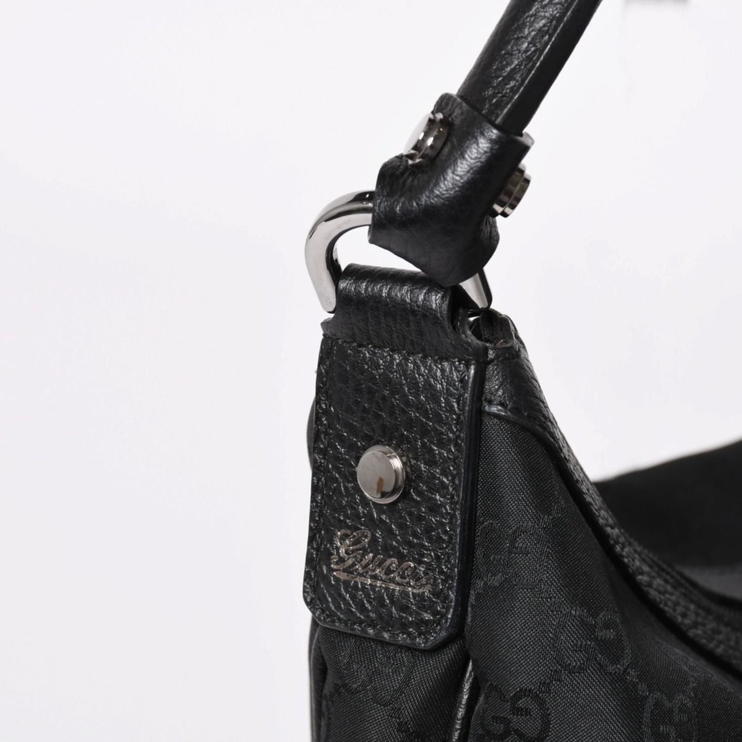 Gucci Hobo Handbag GG Canvas Leather Black Silver — view 4