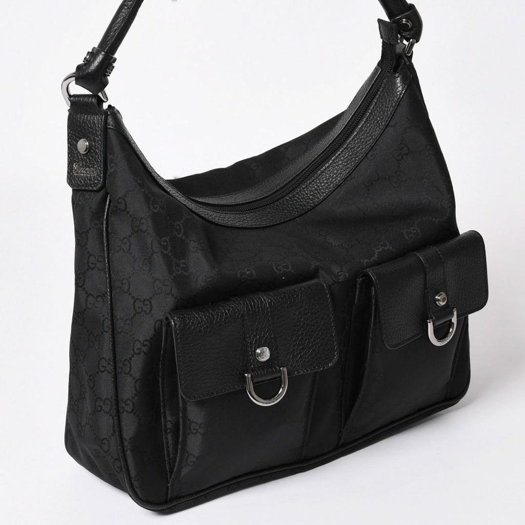 Gucci Hobo Handbag GG Canvas Leather Black Silver — view 3