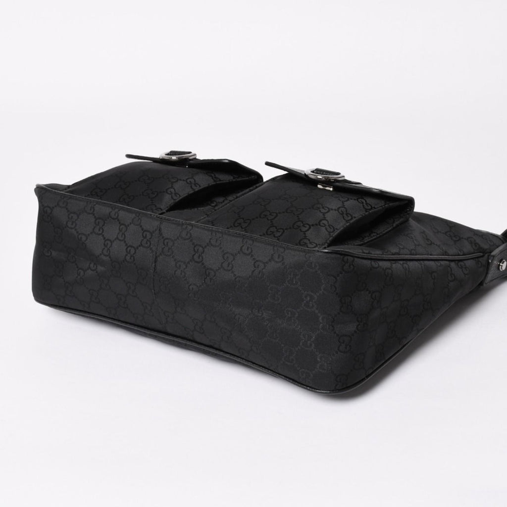 Gucci Hobo Handbag GG Canvas Leather Black Silver — view 8