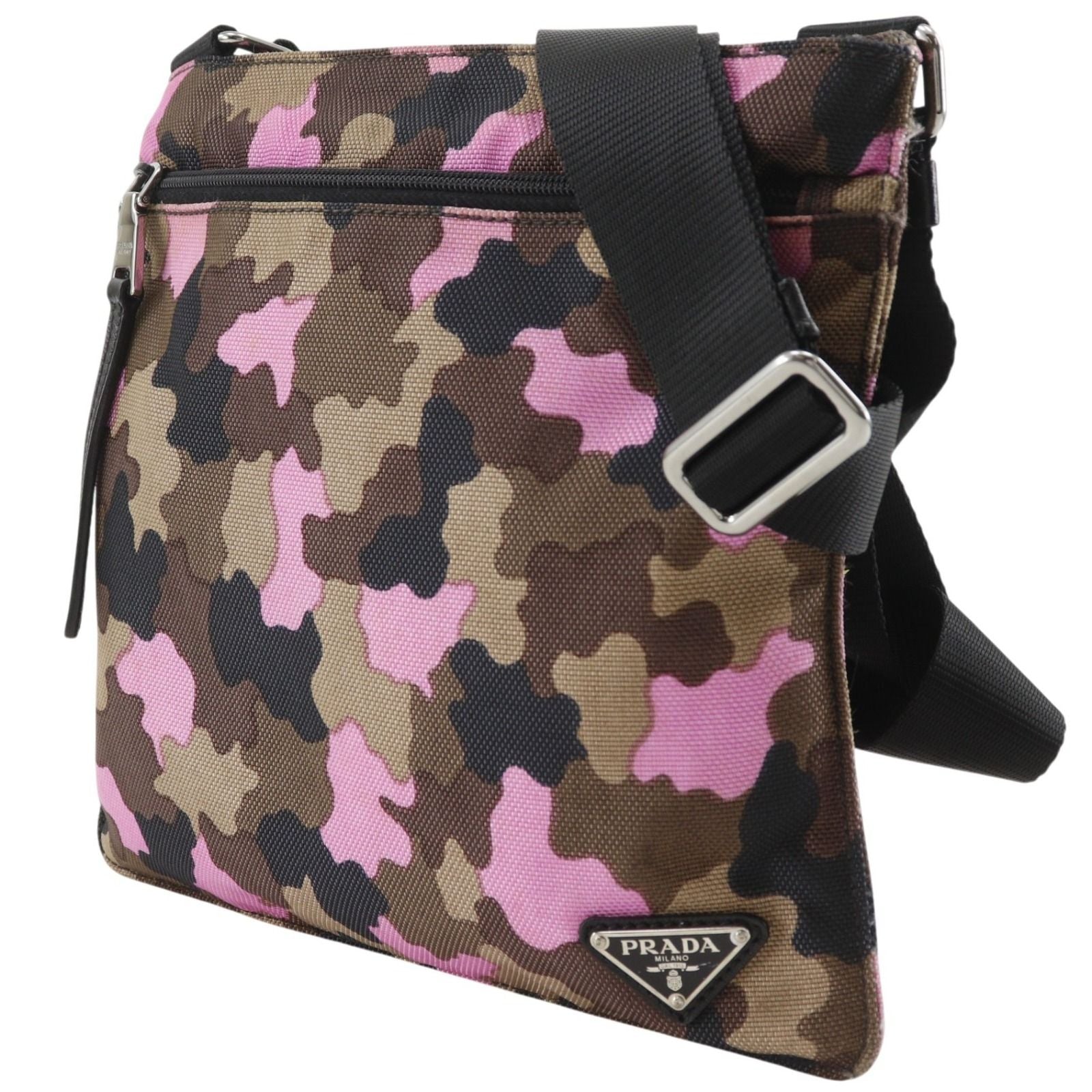 Prada Camouflage Nylon Canvas Brown Pink Shoulder — view 2