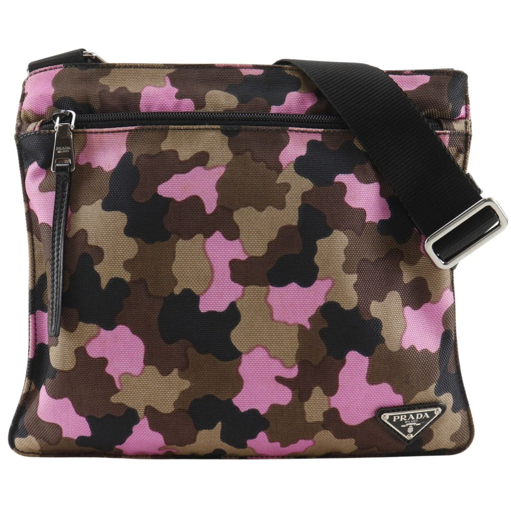 Prada Camouflage Nylon Canvas Brown Pink Shoulder