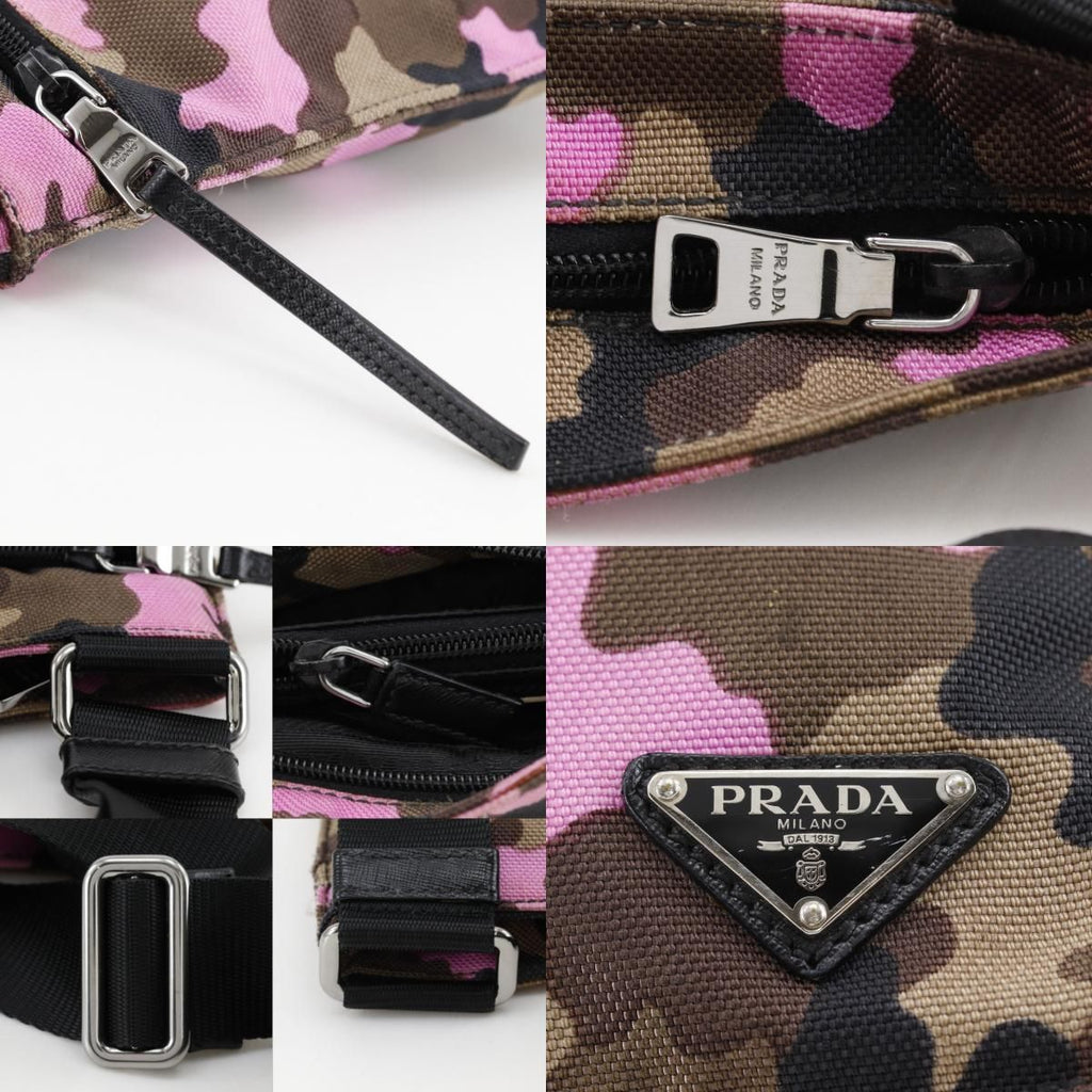 Prada Camouflage Nylon Canvas Brown Pink Shoulder — view 9