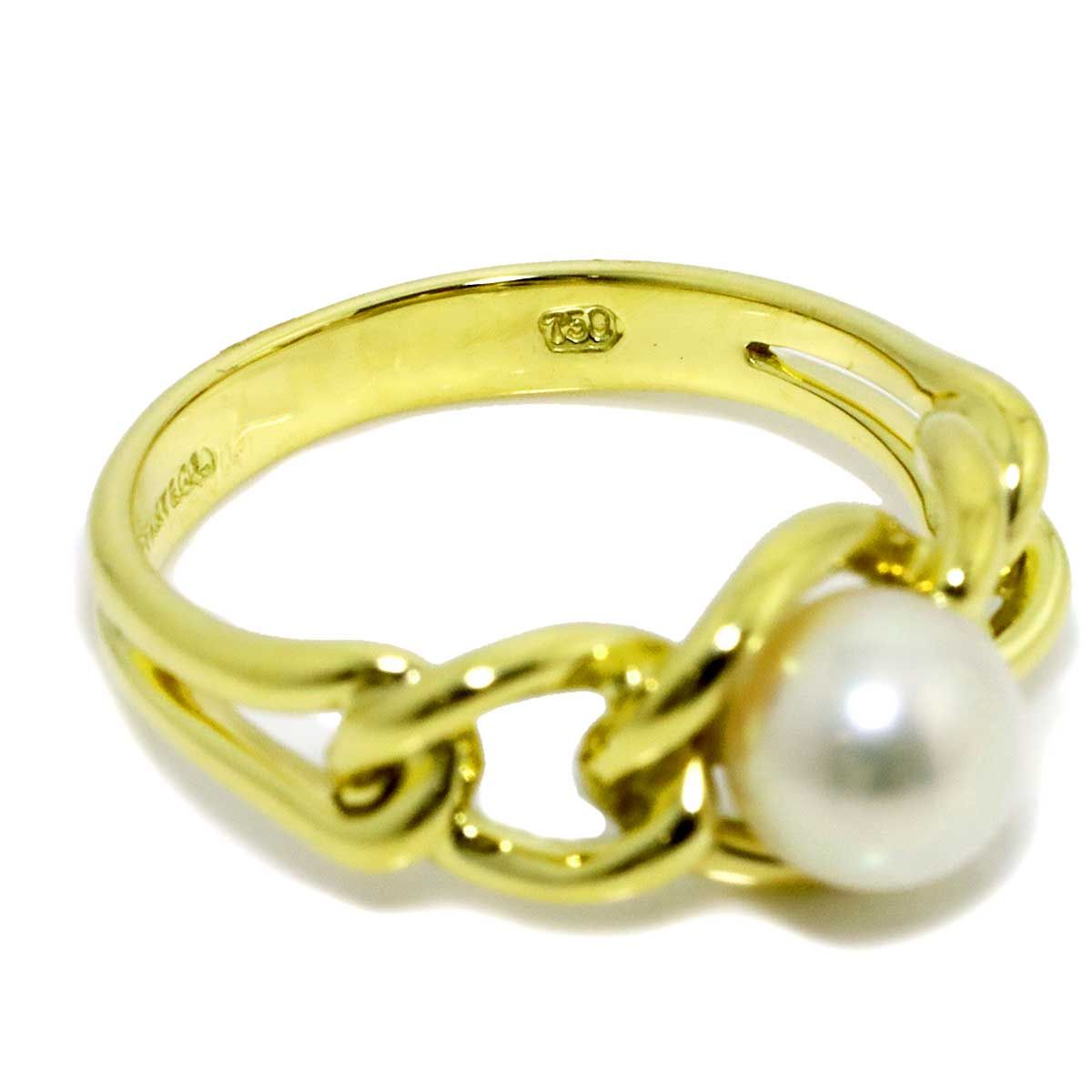 Tiffany & Co Akoya Pearl Ring 18k YG Yellow Gold — view 4