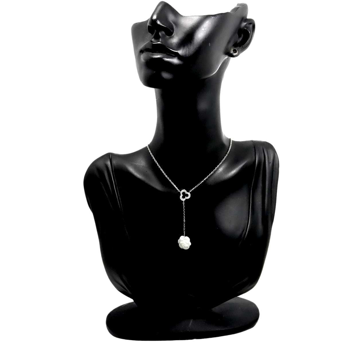 Chanel Camellia Diamond Necklace 41.5 cm 18k WG White Gold 750 Agete Flower — view 8