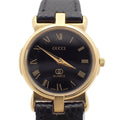 Gucci Quartz Watch Gold Black Dial Leather Strap