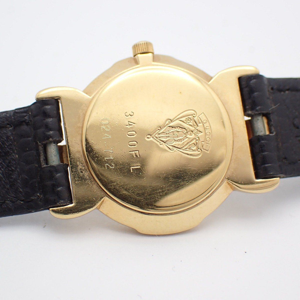 Gucci Quartz Watch Gold Black Dial Leather Strap — view 9