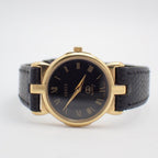 Gucci Quartz Watch Gold Black Dial Leather Strap — view 2