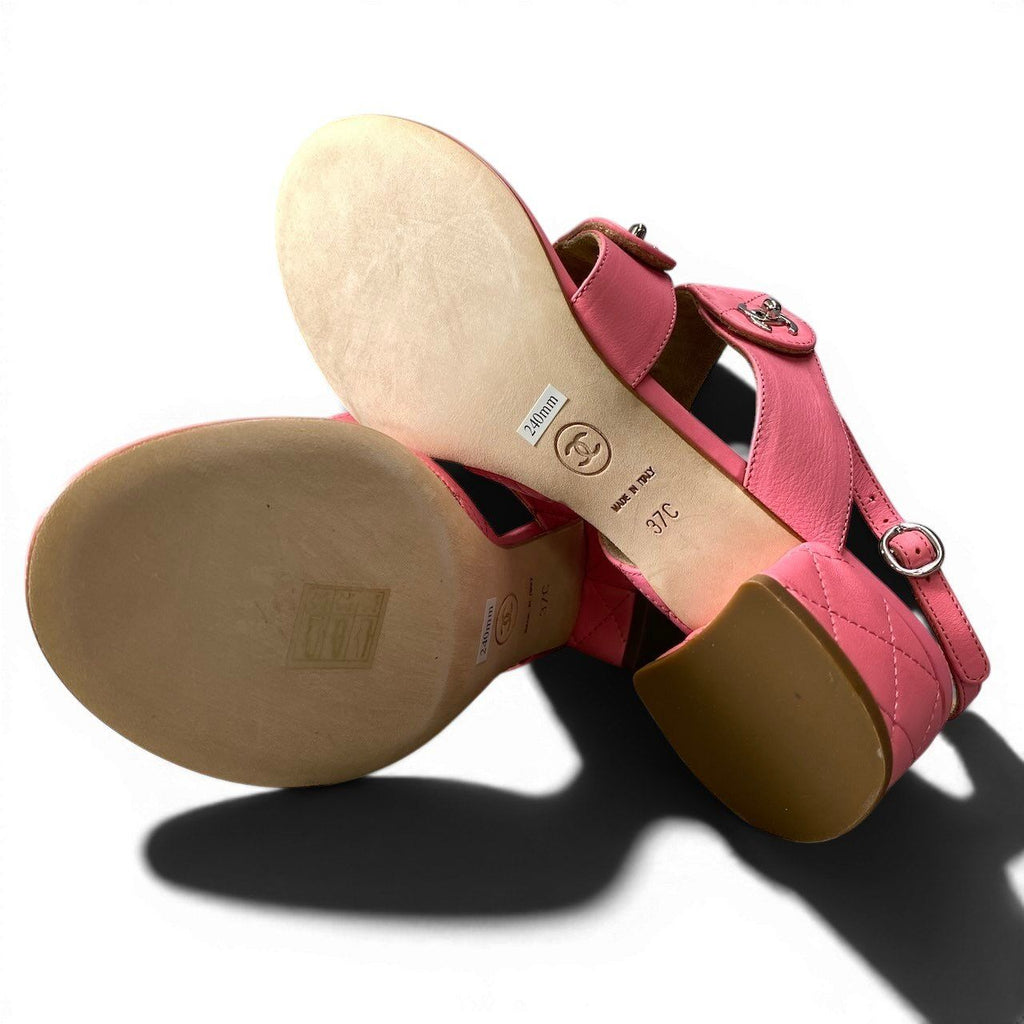 Chanel Kept Quilted Nunlock CC Logo Sandals 37c Pink Leather — view 6